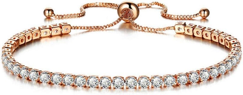 CiNily Adjustable Tennis Bracelets for Women Teen Girls Rainbow Cubic Zirconia Bracelet 14K White Gold Plated Hypoallergenic Slider Bracelet Jewelry Gift - Image 1